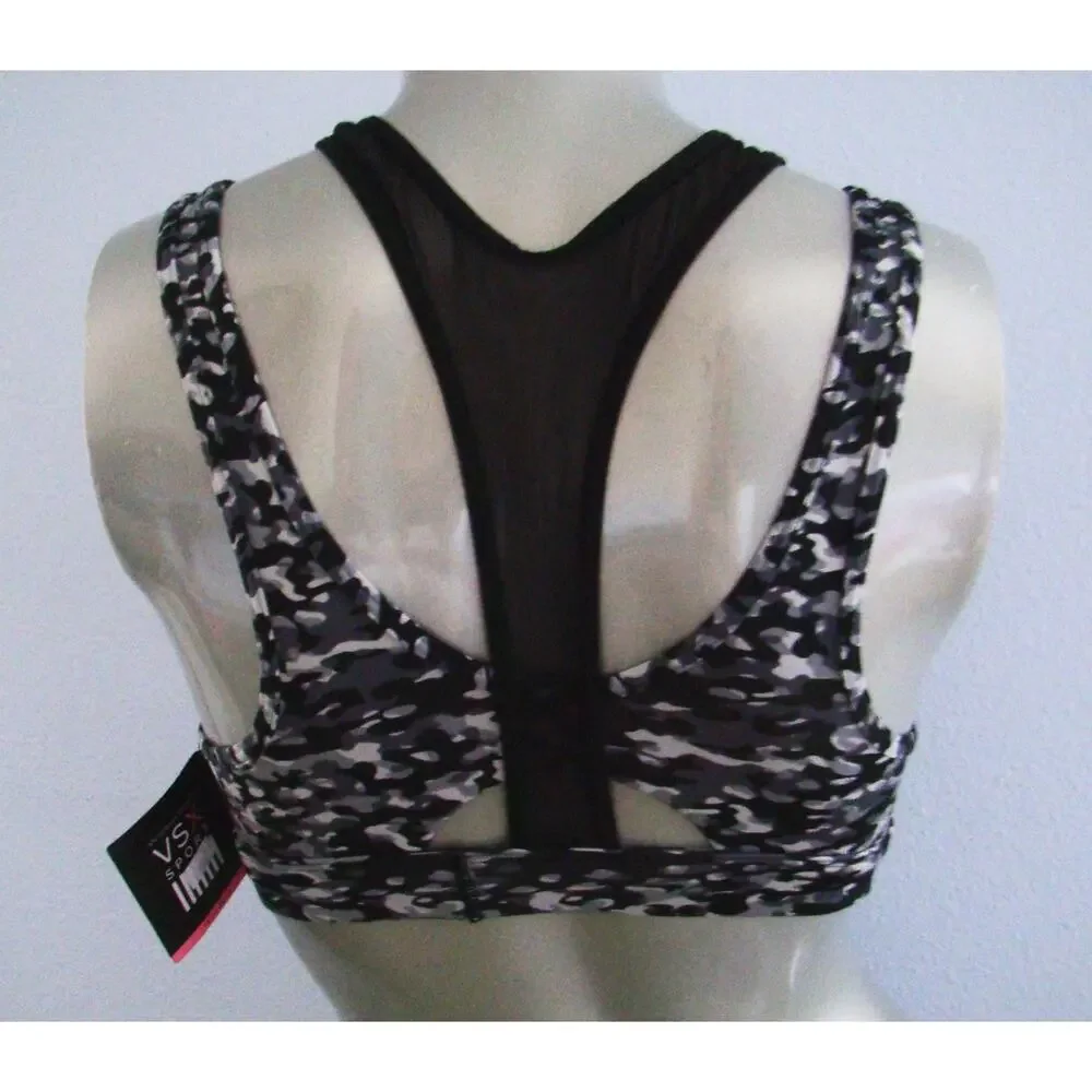 VSX Victoria's Secret Camo Black High Neck Mesh Layered Sport Sports Bra
